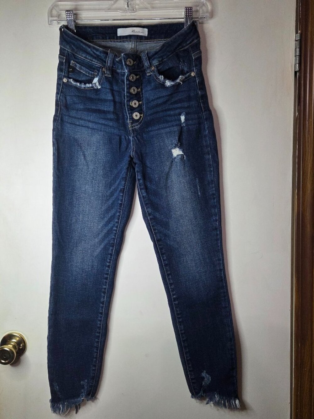KanCan Distressed Button Fly Jeans Dark Wash Denim Women’s Size 3/25